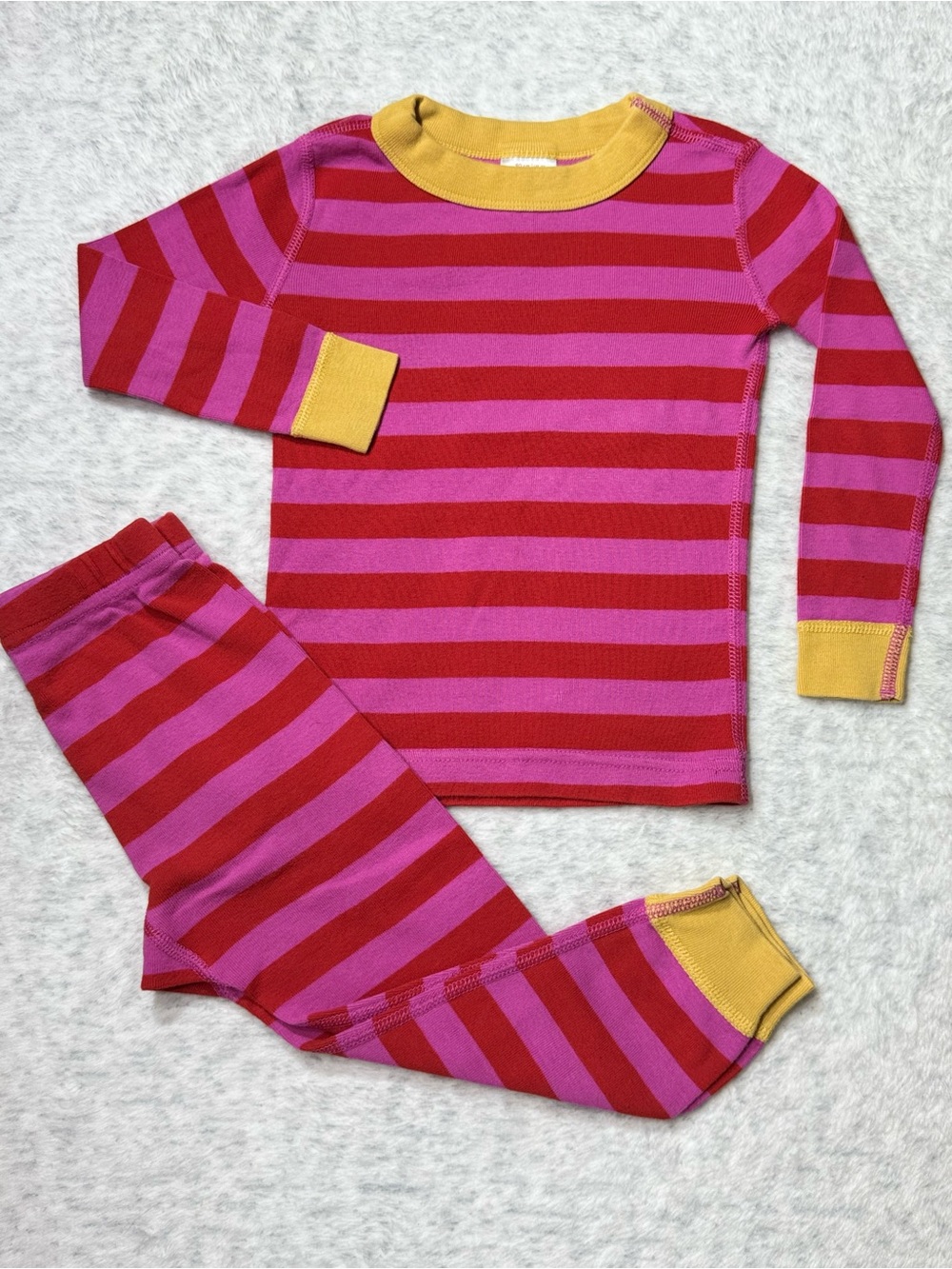 Hanna Andersson Fiji Flower Stripe Long John Set 3T Baby Organic Cotton Pink Red